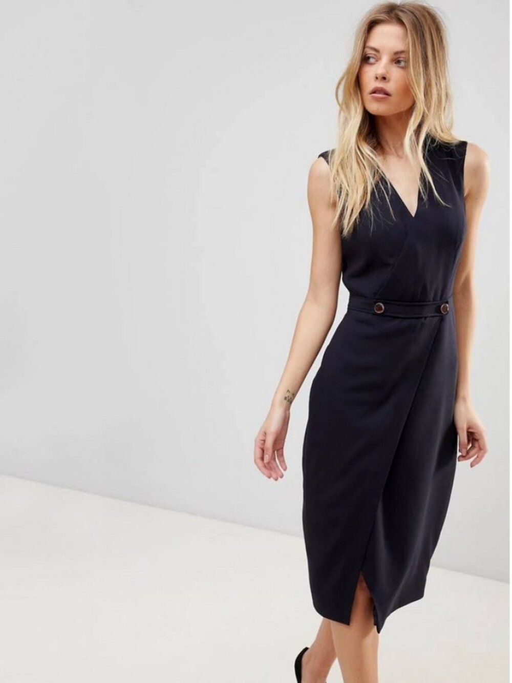 Ted Baker London Sz. 4(US 10) NWT Navy Virgin Wool Cerisad Faux-Wrap Midi Dress